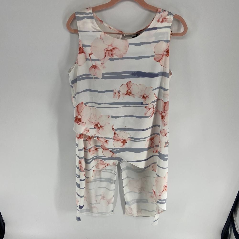 No Secret Floral White Blue Pink  Tunic NWT